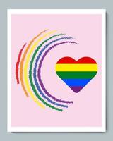 simbolo lgbt di genere. arcobaleno texture doodle pennellata semicerchio con cuore vettore