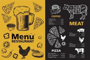 disegno del modello di menu per ristorante, illustrazione di schizzo. vettore. vettore