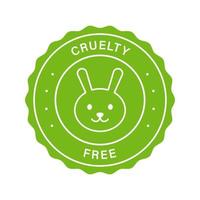 non testato su bollo animale. etichetta verde cruelty free. adesivo cosmetico naturale per prodotti di bellezza. coniglio simbolo di cura dei diritti degli animali. logo senza crudeltà. illustrazione vettoriale isolata.