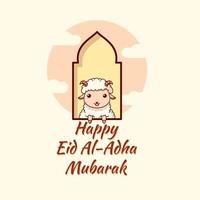 felice eid al adha mubarak. cartone animato disegnato a mano. vettore