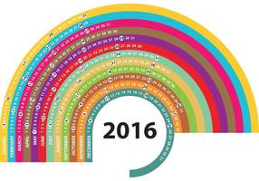 Vettore del calendario 2016 dell'arcobaleno