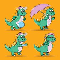 set cartone animato carino dinosauro vettore