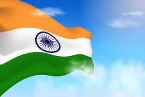 bandiera dell'india tra le nuvole. bandiera vettoriale che sventola nel cielo. illustrazione realistica della bandiera della giornata nazionale. vettore di cielo blu.