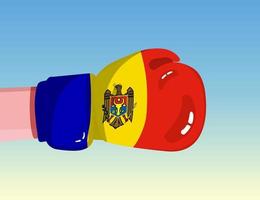 bandiera della Moldavia sul guantone da boxe. confronto tra paesi con potere competitivo. atteggiamento offensivo. separazione dei poteri. design pronto per il modello. vettore