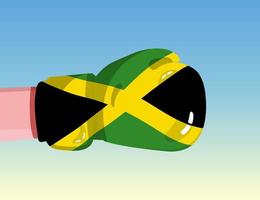 bandiera della giamaica sul guantone da boxe. confronto tra paesi con potere competitivo. atteggiamento offensivo. separazione dei poteri. design pronto per il modello. vettore