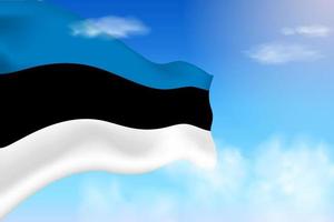 bandiera dell'estonia tra le nuvole. bandiera vettoriale che sventola nel cielo. illustrazione realistica della bandiera della giornata nazionale. vettore di cielo blu.