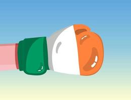 bandiera dell'Irlanda sul guantone da boxe. confronto tra paesi con potere competitivo. atteggiamento offensivo. separazione dei poteri. design pronto per il modello. vettore