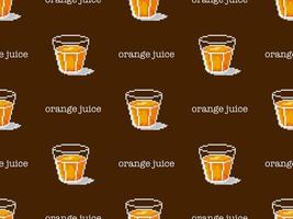 modello senza cuciture del personaggio dei cartoni animati di succo d'arancia su sfondo marrone. stile pixel