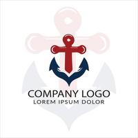 design del logo dell'ancora della nave vettore