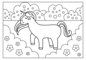 pagina da colorare unicorno per bambini illustrazione vettoriale