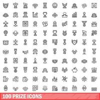 100 icone premio impostate, stile contorno vettore