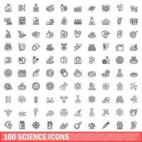100 icone di scienza impostate, stile contorno vettore