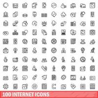 100 icone internet impostate, stile contorno vettore