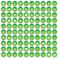 100 icone di attività per bambini hanno impostato il cerchio verde vettore