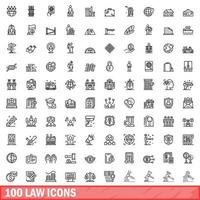 100 icone di legge impostate, stile contorno