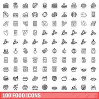 100 icone di cibo impostate, stile contorno vettore