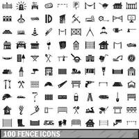 100 icone di recinzione impostate, stile semplice vettore