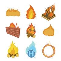 set di icone di fuoco, stile cartone animato vettore