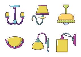 set di icone della lampada della stanza, stile cartone animato vettore
