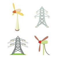 set di icone di torre elettrica, stile cartone animato