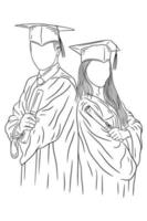 felici migliori amici felice laurea donne ragazze università linea arti stile illustrazione disegnata a mano vettore