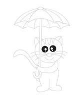 simpatico gatto con ombrello da colorare per bambini vettore