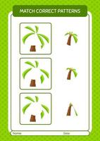 abbina il gioco del modello con l'albero di cocco. foglio di lavoro per bambini in età prescolare, foglio attività per bambini vettore