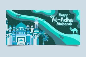 modello di banner piatto cartone animato eid al-adha mubarak. illustrazione vettoriale