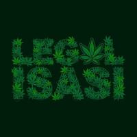 legalizzare la ganja. parola vettoriale con motivo a foglia di marijuana verde