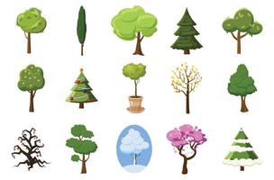 set di icone albero, stile cartone animato vettore