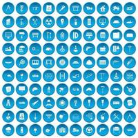 100 icone del cantiere impostate in blu vettore