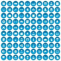 100 icone dello scrittore impostate in blu vettore