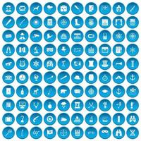 100 icone di binocoli impostate in blu vettore