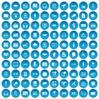 100 icone audio impostate in blu vettore