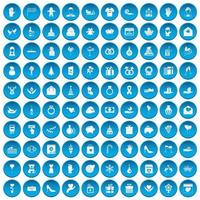 100 icone regalo impostate in blu vettore