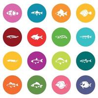 icone di pesce carino molti colori impostati vettore