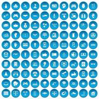 100 icone hi-tech impostate in blu vettore