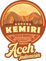 logo della montagna. la montagna originaria dell'indonesia aceh è chiamata monte kemiri. con un'altezza di 3.315 metri. vettore