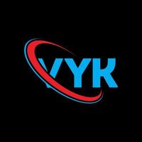 logo Vyk. lettera vyk. design del logo della lettera vyk. iniziali logo vyk collegate con cerchio e logo monogramma maiuscolo. tipografia vyk per il marchio tecnologico, commerciale e immobiliare. vettore