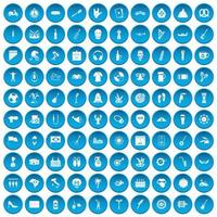 100 icone del festival di strada impostate in blu vettore