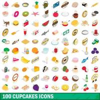 100 set di icone di cupcakes, stile 3d isometrico vettore