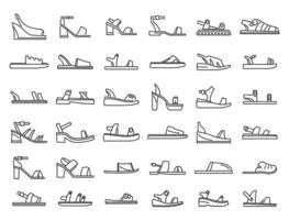 le icone dei sandali impostano il vettore di contorno. scarpe per i piedi