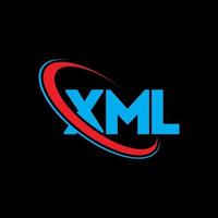 logo xml. lettera xml. design del logo della lettera xml. iniziali logo xml collegate a cerchio e logo monogramma maiuscolo. tipografia xml per il marchio tecnologico, aziendale e immobiliare. vettore