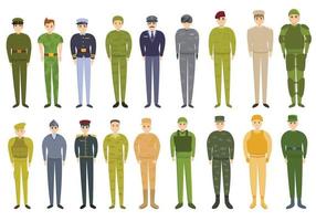 set di icone dell'uniforme militare, stile cartone animato