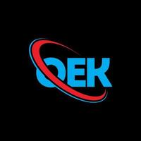 oek logo. ok lettera. oek lettera logo design. iniziali oek logo legate da cerchio e logo monogramma maiuscolo. tipografia oek per il marchio tecnologico, commerciale e immobiliare. vettore