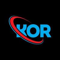 logo kor. lettera kor. design del logo della lettera kor. iniziali logo kor collegate a cerchio e logo monogramma maiuscolo. tipografia kor per il marchio tecnologico, commerciale e immobiliare. vettore