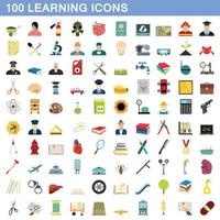 100 icone di apprendimento impostate, stile piatto vettore