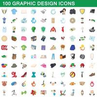 100 set di icone di progettazione grafica, stile cartone animato vettore