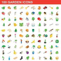 100 icone del giardino impostate, stile 3d isometrico vettore