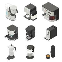 set di icone per caffettiera, stile isometrico vettore